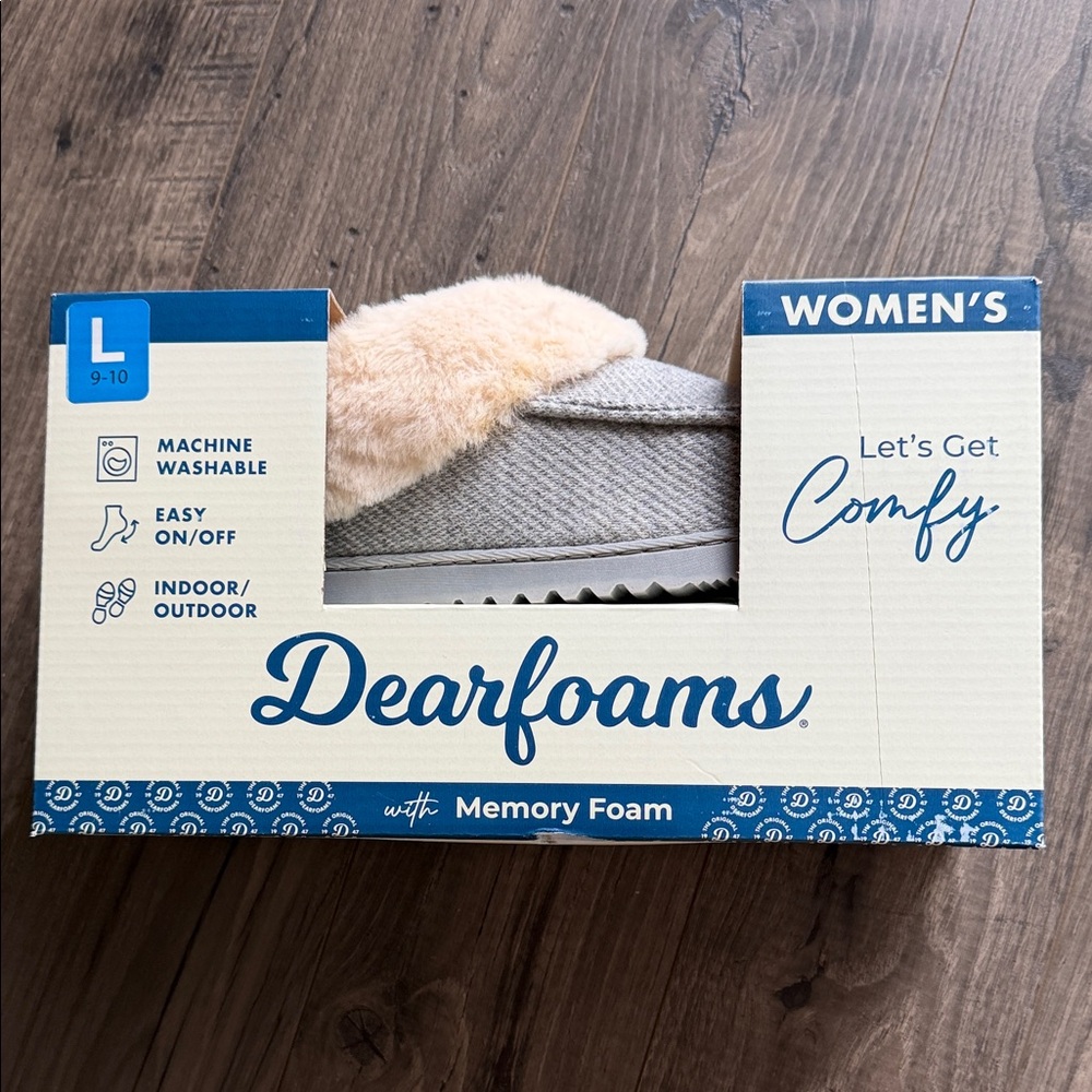 Dearfoams Women's Gray Slippers with Soft Cream Lining